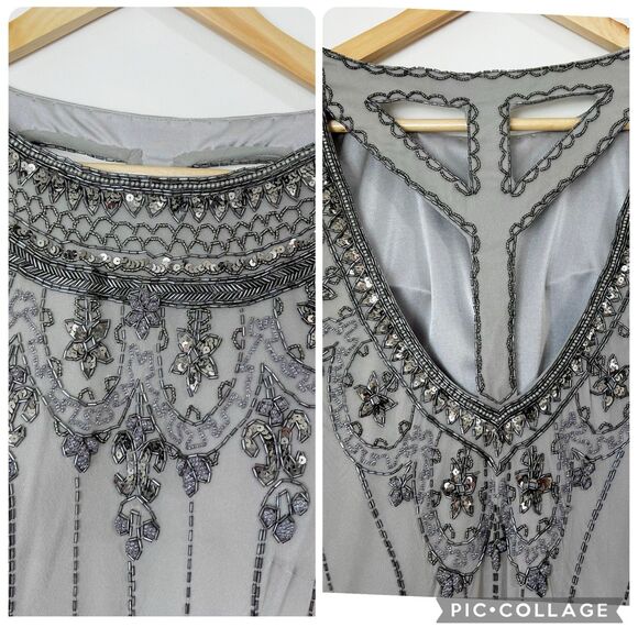 Sue Wong Silk Beaded Flapper Cocktail Dress Gray Lavender NWT Women’s 8 NEW - Picture 2 of 15